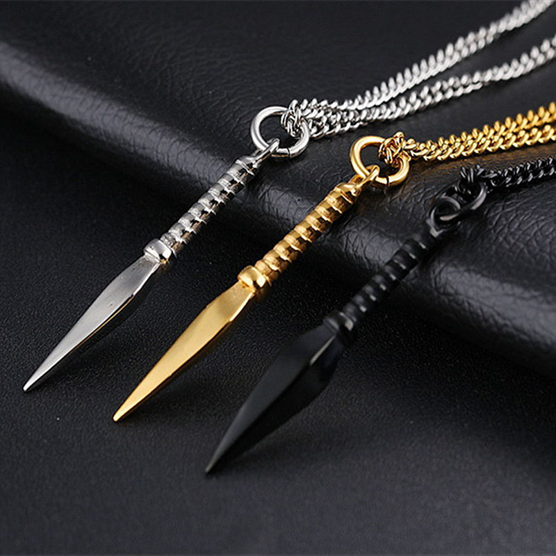 Fashion Spear Pendant Necklaces Men Black Stainless Steel Chain Necklaces For Men Jewelry Gift Collier Femme Collar Chocker