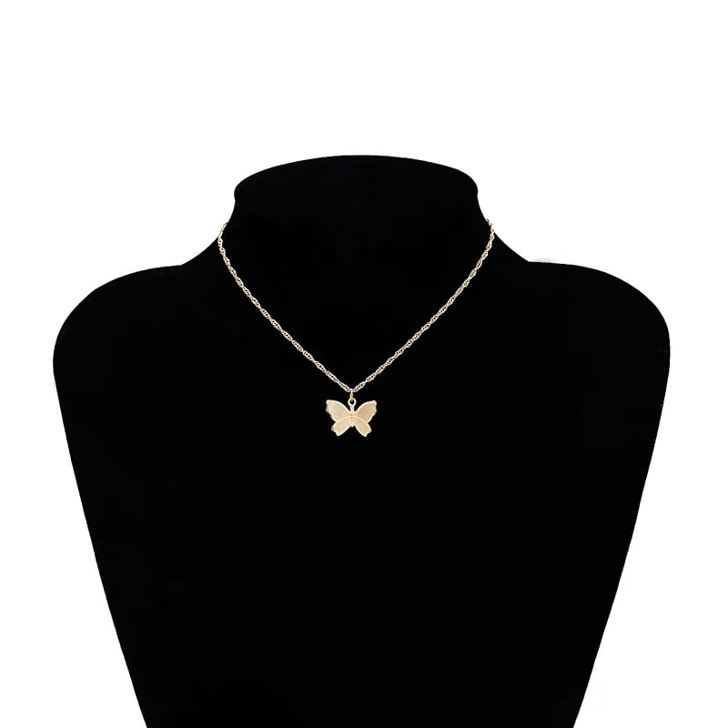 Vintage Metallic Gold Chain Butterfly Pendant Necklace Butterfly Pendant Women Ladies Necklace Jewelry For Valentine's Day Gifts