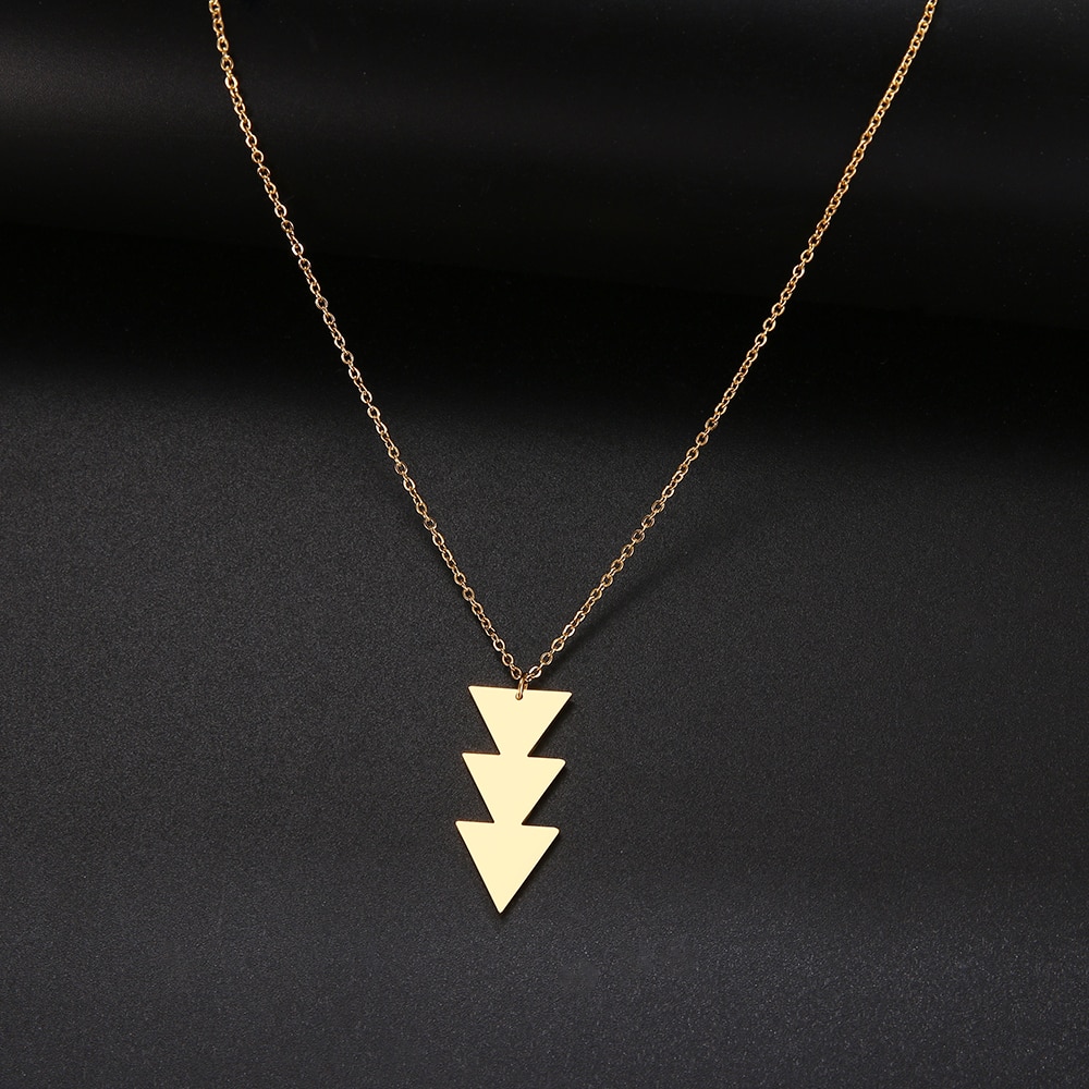 Pendant Necklace Geometric Long Chain Women Stainless Steel Necklace