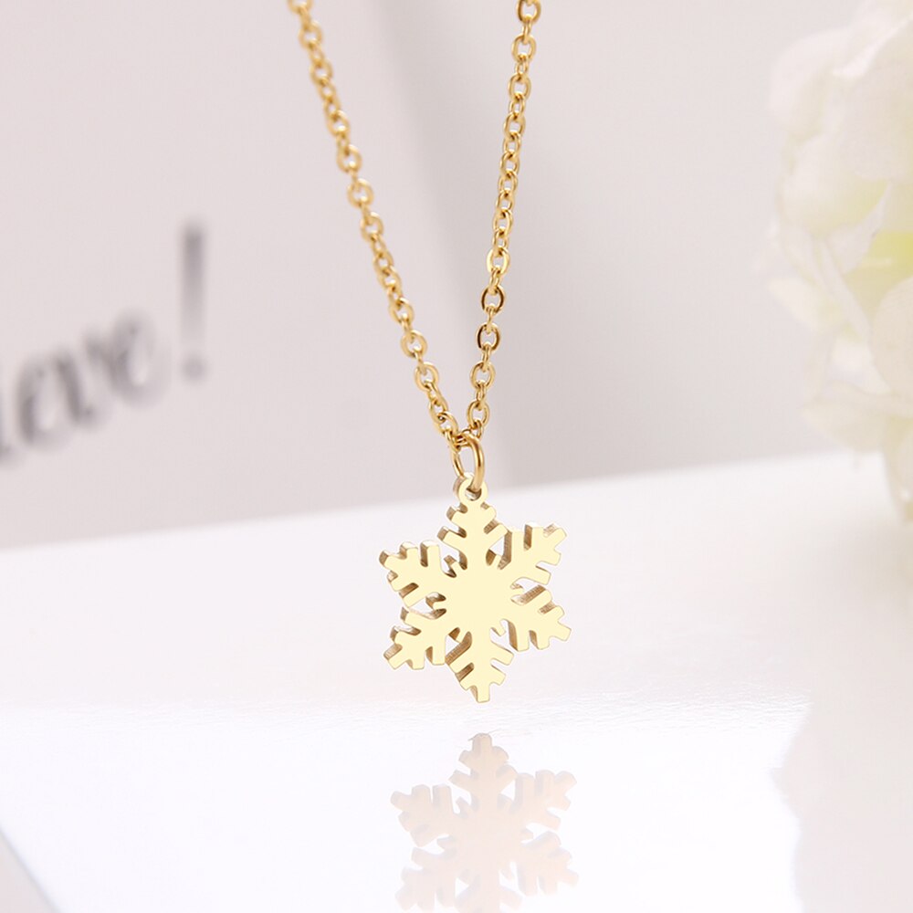 Stainless Steel Necklace For Women Lover's Snowflake Choker Chain Pendant Gold Necklaces Engagement Jewelry-19