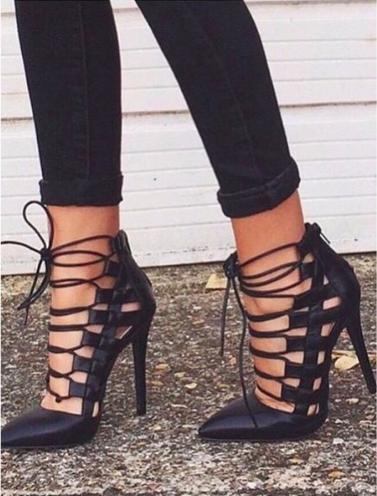 Sexy Suede Point Toe Cutout High Heels