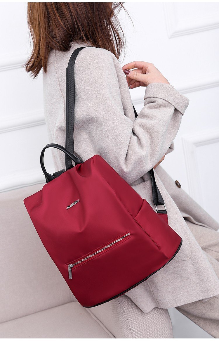 Women Fashionable Wine Red Anti Theft Oxford Casual Backpack