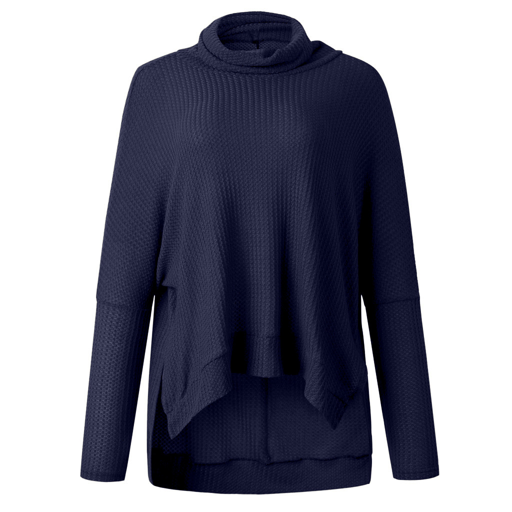 Navy Blue Pile Collar Low High Sweater
