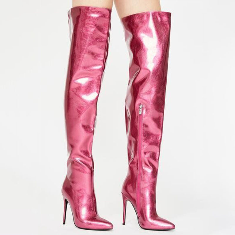 Party Pu Pointed Toe High Heel Zipper Over Knee Boots