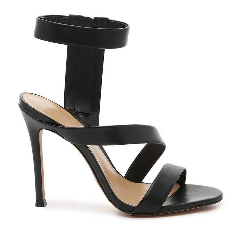 Summer Pu Black Open Toe Side Zipper High Heel Sandals