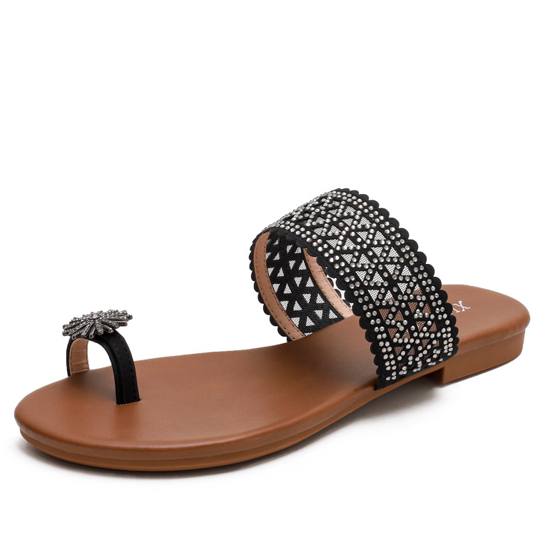 Bohemian Seaside Roman Diamond Sandals-black
