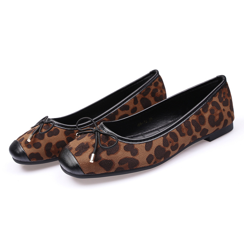 Bow Leopard Print Flat Shoes-brown on Luulla