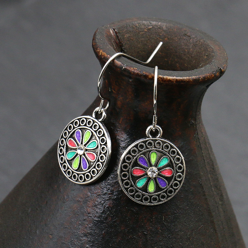 Alloy Oil Dripping Female Earrings Flower Geometric Round Colored Glaze Earrings-1