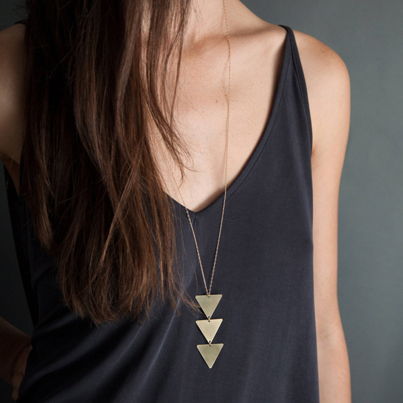 Long Chain Metal Smooth Triangle One Piece Pendant Necklace-1