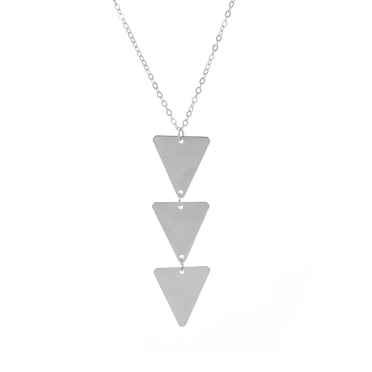 Long Chain Metal Smooth Triangle One Piece Pendant Necklace-2