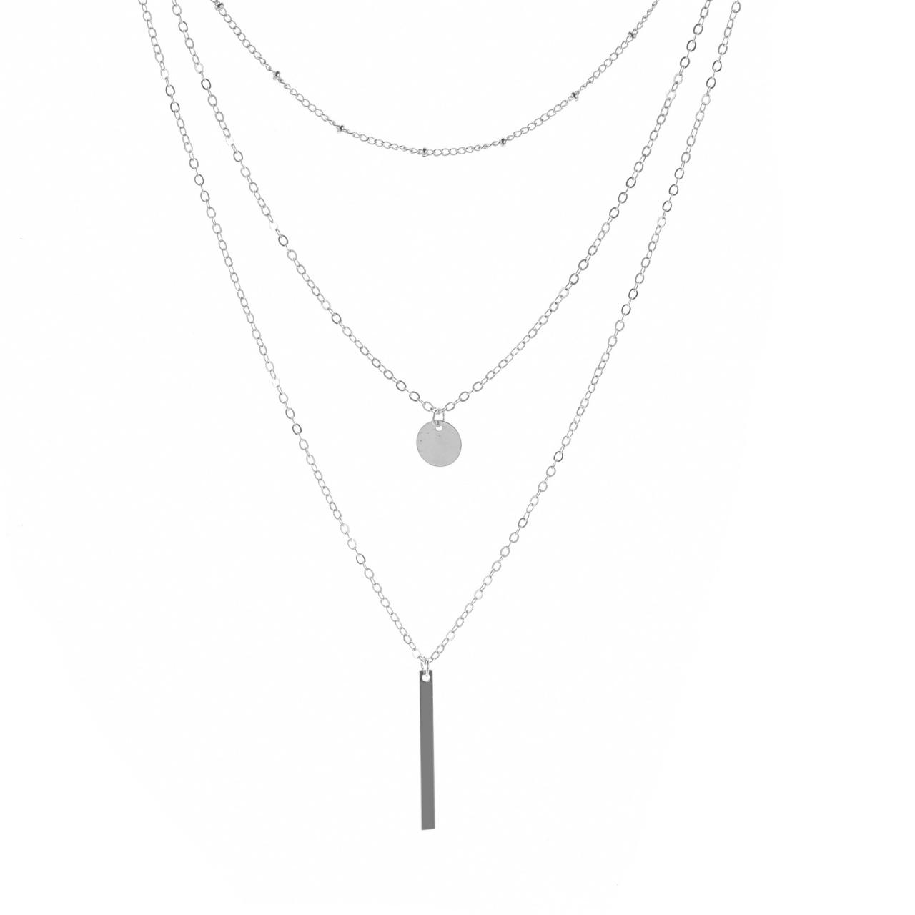 Copper Bead Chain Sequin Metal Strip Multilayer Short Necklace-2
