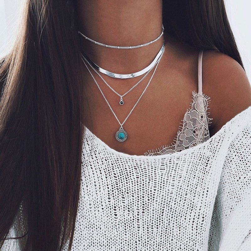 Bohemian Simple Multi-layer Water Drop Pendant Necklace Female Clavicle Chain