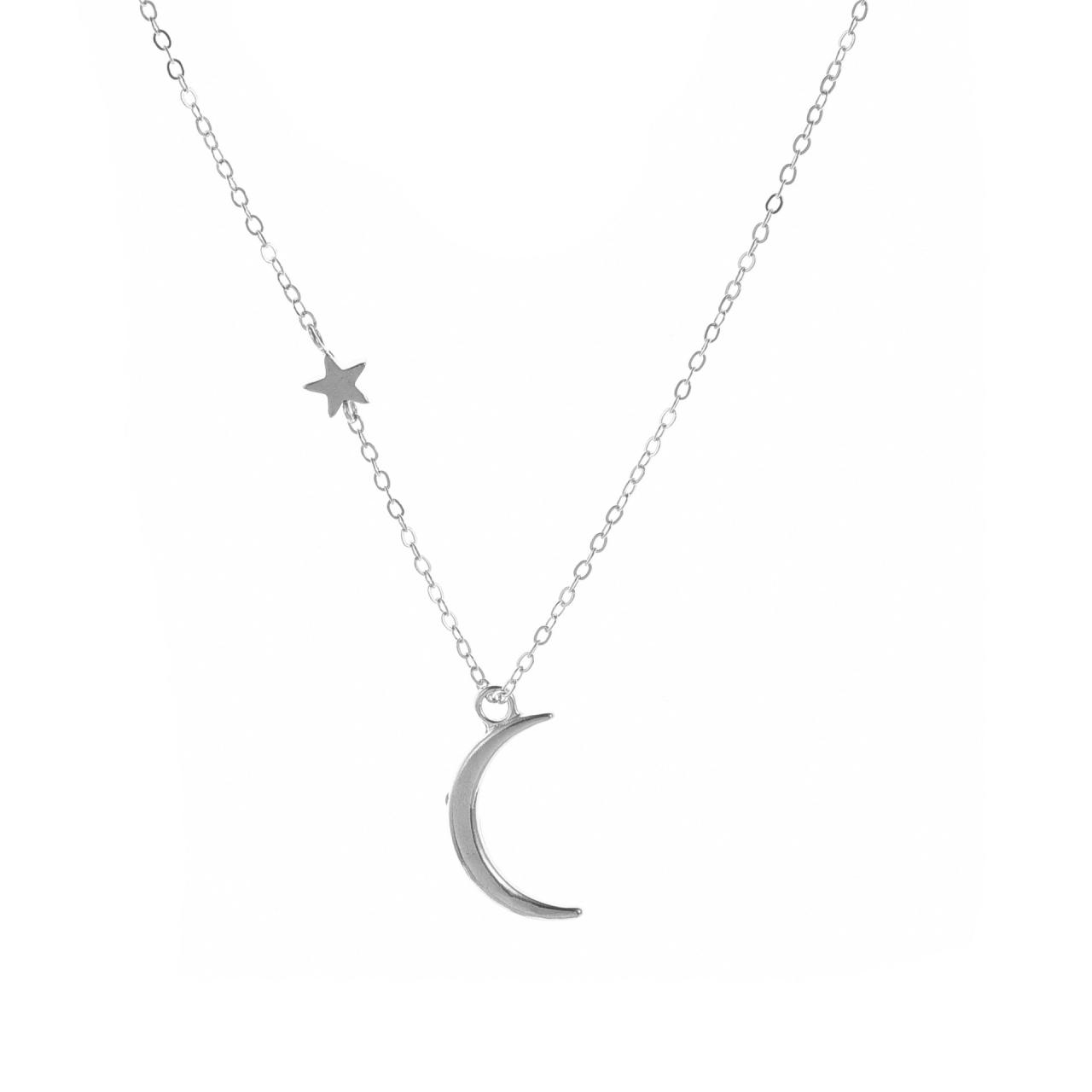 Shipping Moon Star Pendant Necklace Women's Short Collarbone Necklace-1