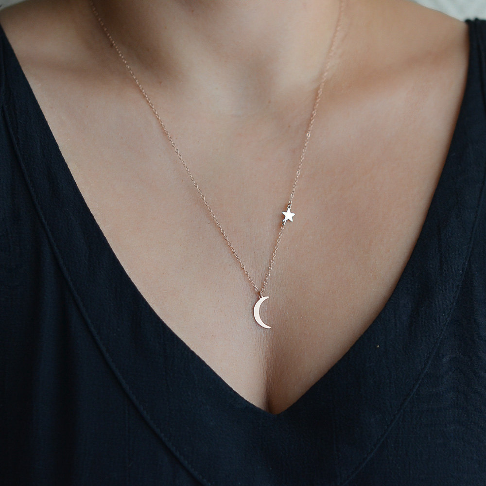 Moon Star Pendant Necklace Women's Short Collarbone Necklace-2