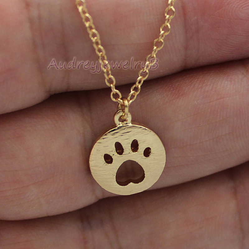 Selling Hollow Cat's Paw Necklace Copper Chain Geometric Circle Cat's And Dog's Footprint Necklace Clavicle Chain-1