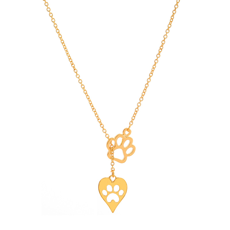Popular Necklace Peach Heart Cat Paw Dog Paw Pendant Necklace Small Animal Footprints Paw Print Bracelet Clavicle Chain-1