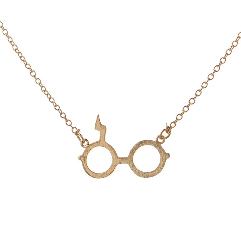 Harry Potter Glasses Necklace Deathly Hallows Pendant Necklace Gold Plated Silver Lightning Z Necklace-2