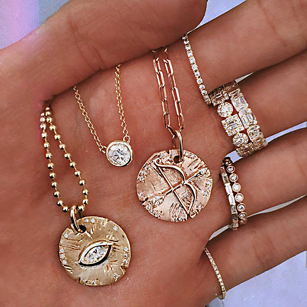 Bohemian Wind Star Moon Eye Pendant Layered Cupid Archer Necklace Coin Necklace