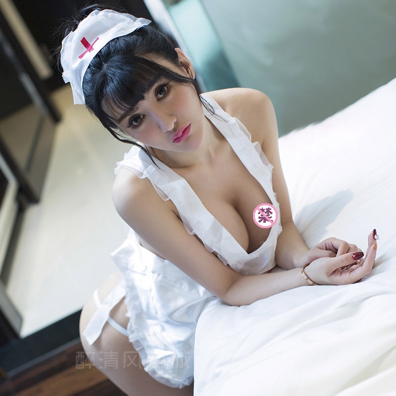 Lovely And Pure Female Nurse's Breast Burst Dress Apron Open Back Uniform Temptation Suit Skirt