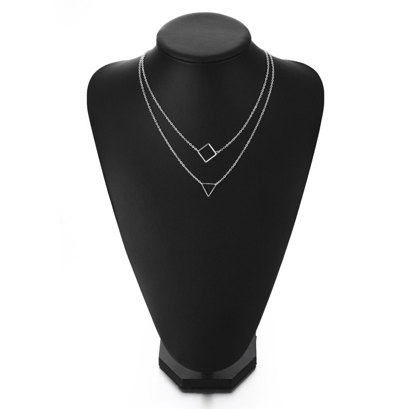 Multi Layer Alloy Necklace Triangle Box Exquisite Women's Pendant Necklace-silvery