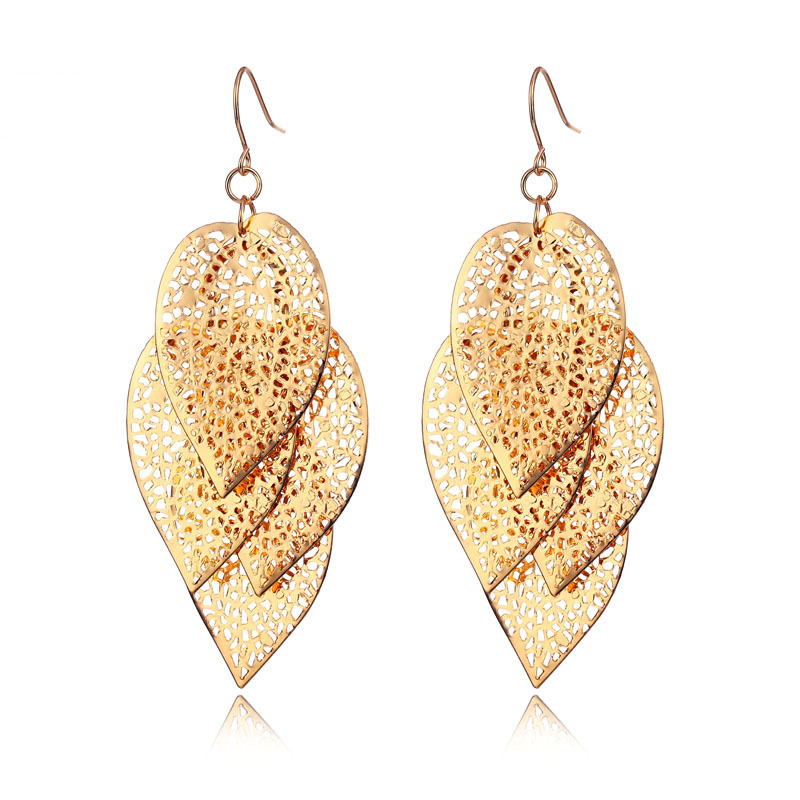Tassel Cut Out Leaf Earrings, Exaggerated And Versatile Long Earrings