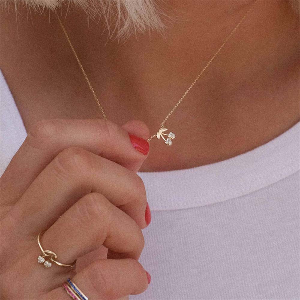 Cherry Single Layer Diamond Multi Color Chain Necklace-golden