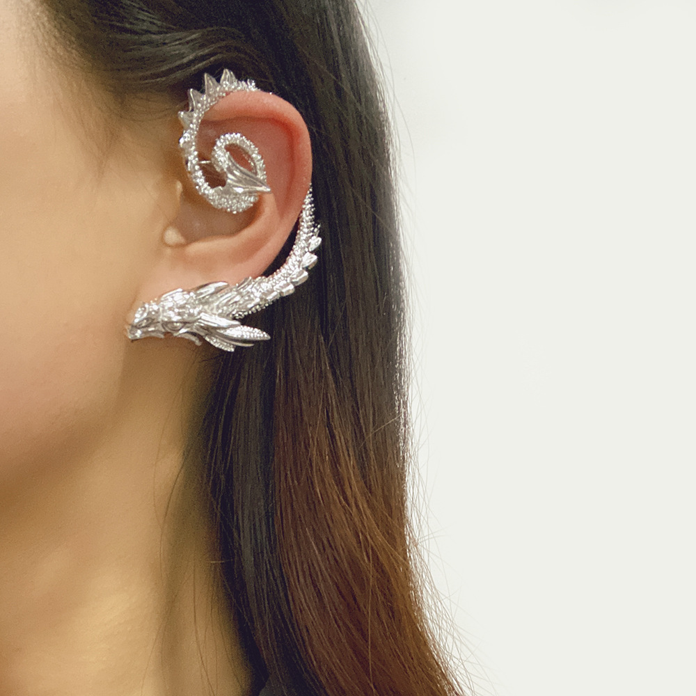 Dragon Alloy Personalized Creative Earrings With Unique Design Of Metal Earrings-silvery