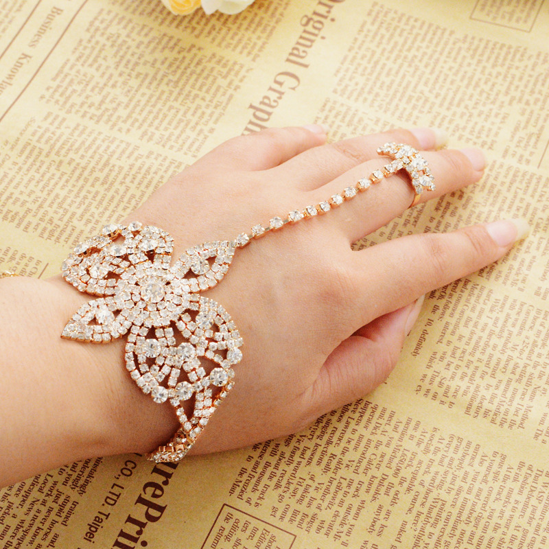 Fashion Rhinestone Beach Bracelet Full Of Luxury Flower Bracelet-golden