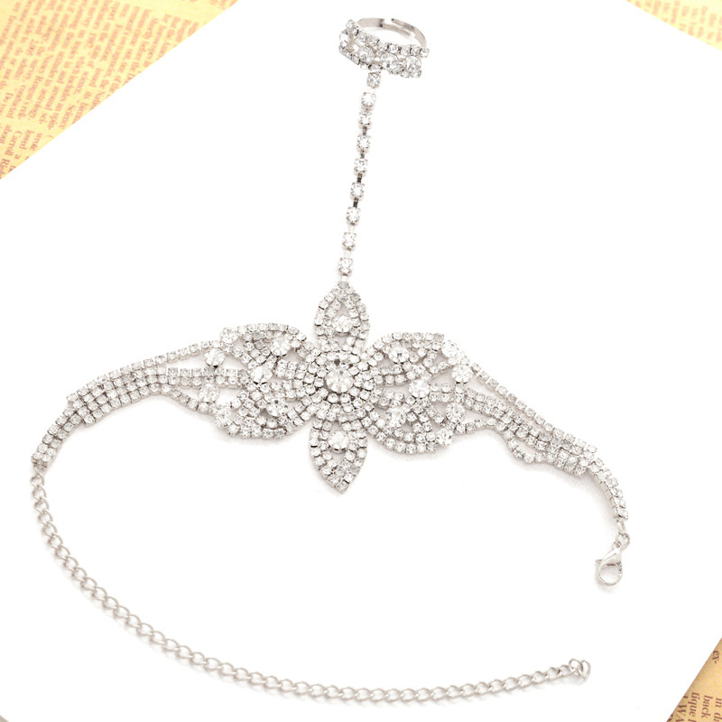 Fashion Rhinestone Beach Bracelet Full Of Luxury Flower Bracelet-silvery