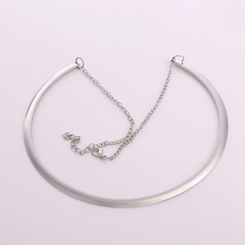 Metal Thin Collar Smooth Necklace Show Fine Collar Short Clavicle Chain Sweater Chain-silvery