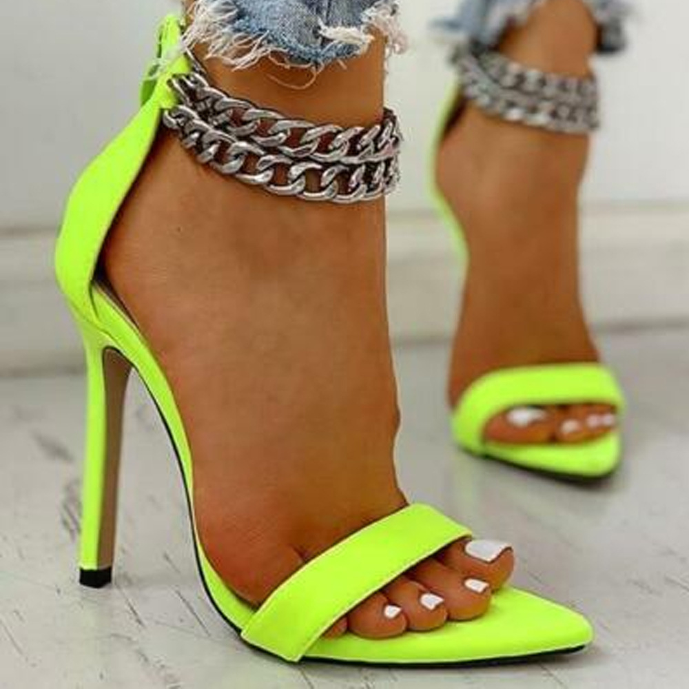 Large Size High Heeled Shoes Thin Heeled Women's Shoes Sandals-green