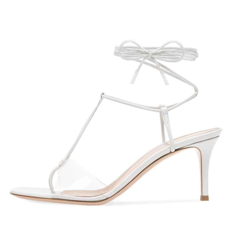 Fashion Transparent Pvc Toe Sandals Ankle Tie Up Party Shoes-white