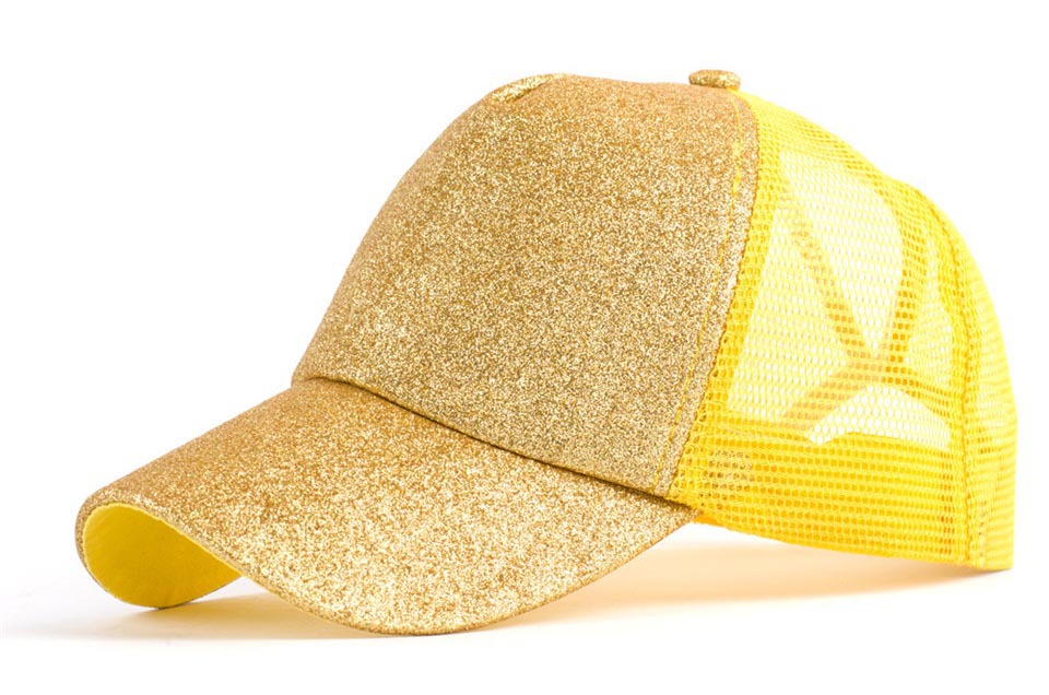 Bright Pink Sequin Gold Powder Horsetail Baseball Cap-yellow