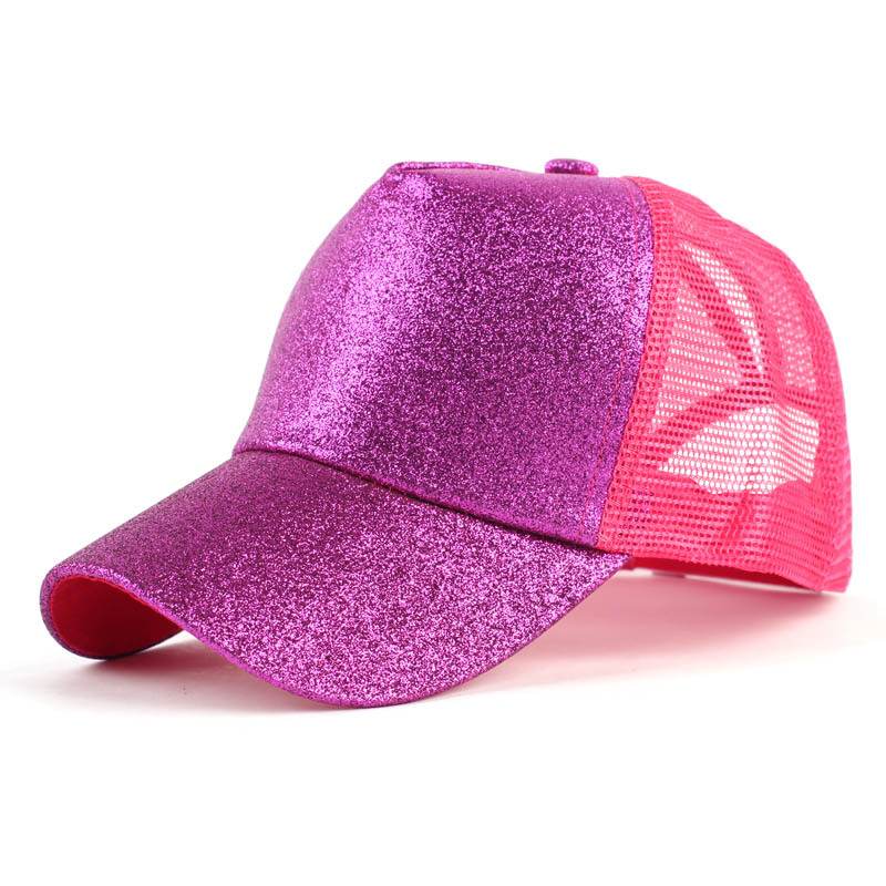 Bright Pink Sequin Gold Powder Horsetail Baseball Cap-purple