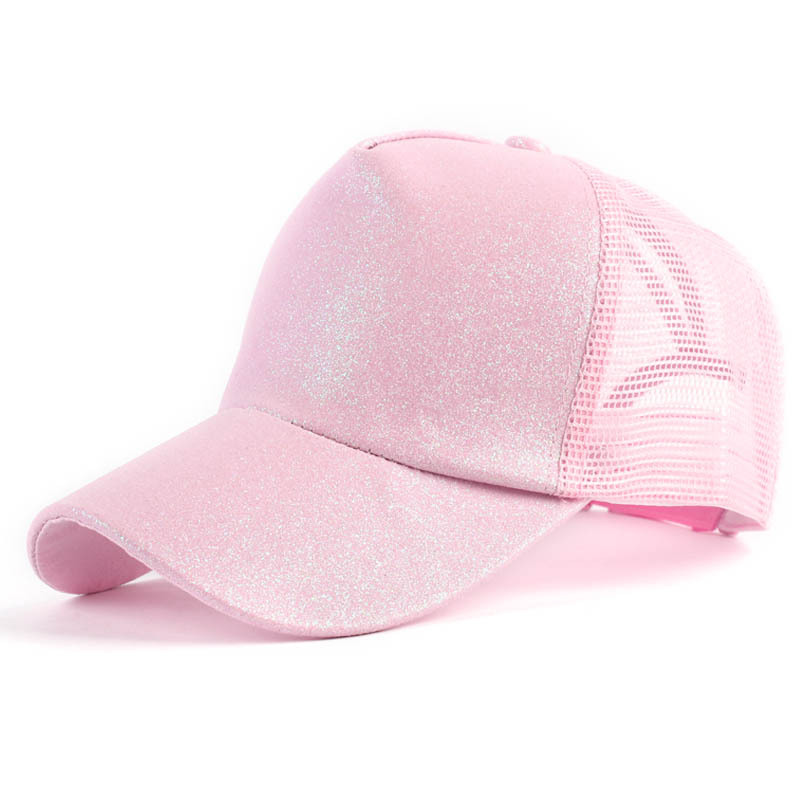 Bright Pink Sequin Gold Powder Horsetail Baseball Cap-pink