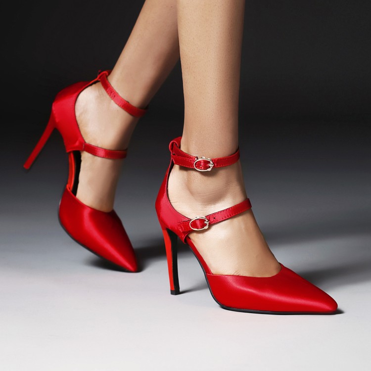 Pointed Buckle Fashion Sexy High Heels Single Party Shoes-red