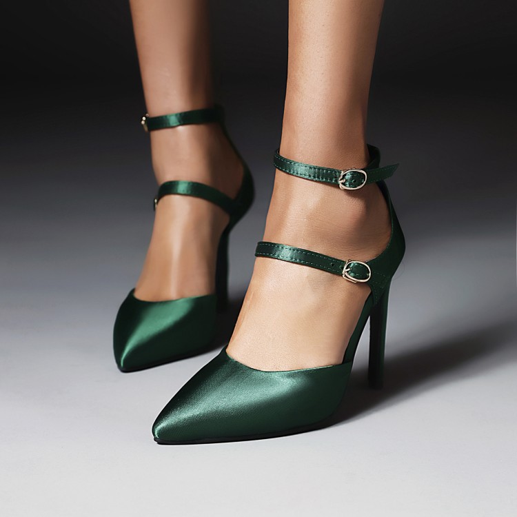 Pointed Buckle Fashion Sexy High Heels Single Party Shoes-green
