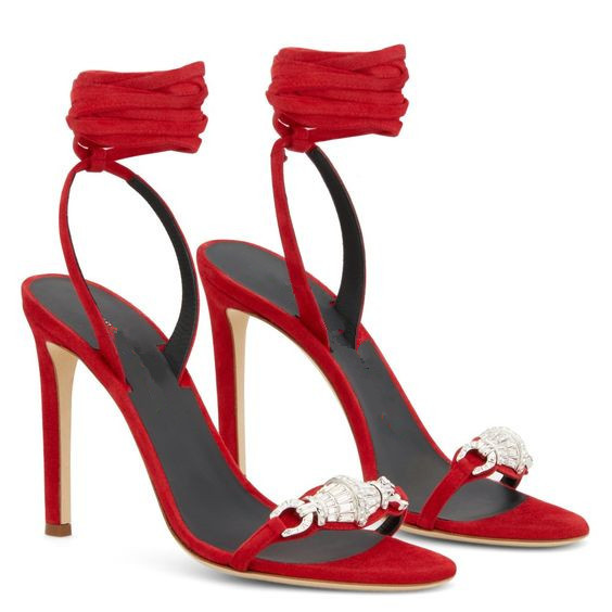 Solid Suede Scorpion Decorative Sexy Strap High Heel Sandals-red
