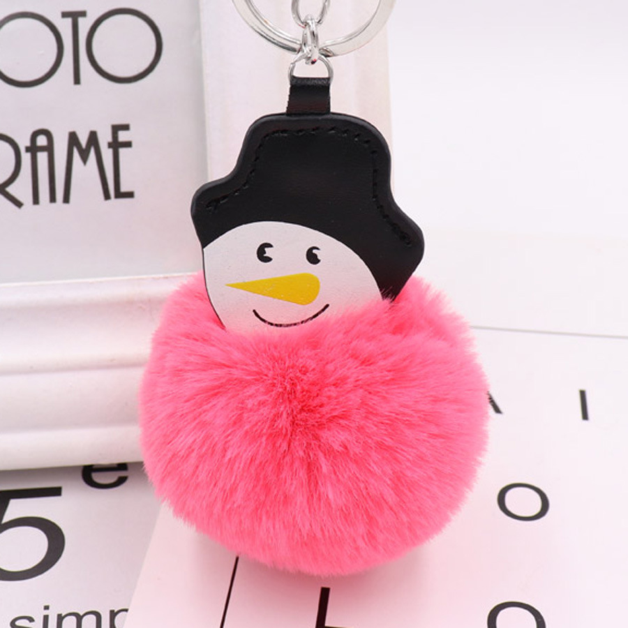 Christmas Snowman Hairball Key Ring Pu Leather Plush Bag Schoolbag Pendant Creative Birthday Gift-1
