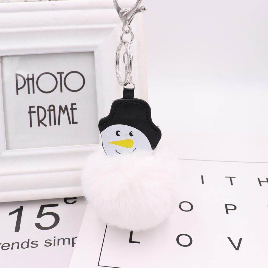 Christmas Snowman Hairball Key Ring Pu Leather Plush Bag Schoolbag Pendant Creative Birthday Gift-2