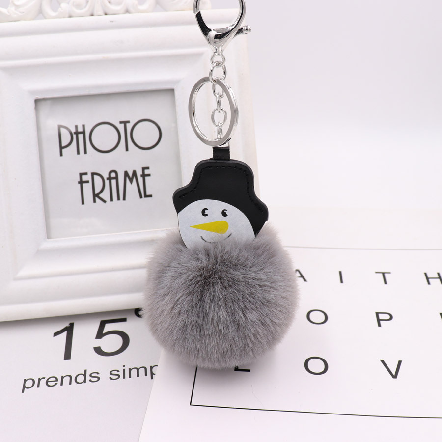 Christmas Snowman Hairball Key Ring Pu Leather Plush Bag Schoolbag Pendant Creative Birthday Gift-3