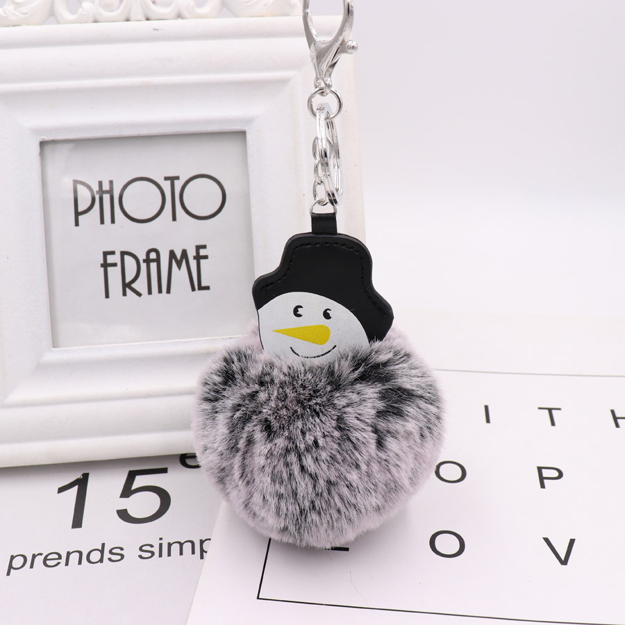 Christmas Snowman Hairball Key Ring Pu Leather Plush Bag Schoolbag Pendant Creative Birthday Gift-5