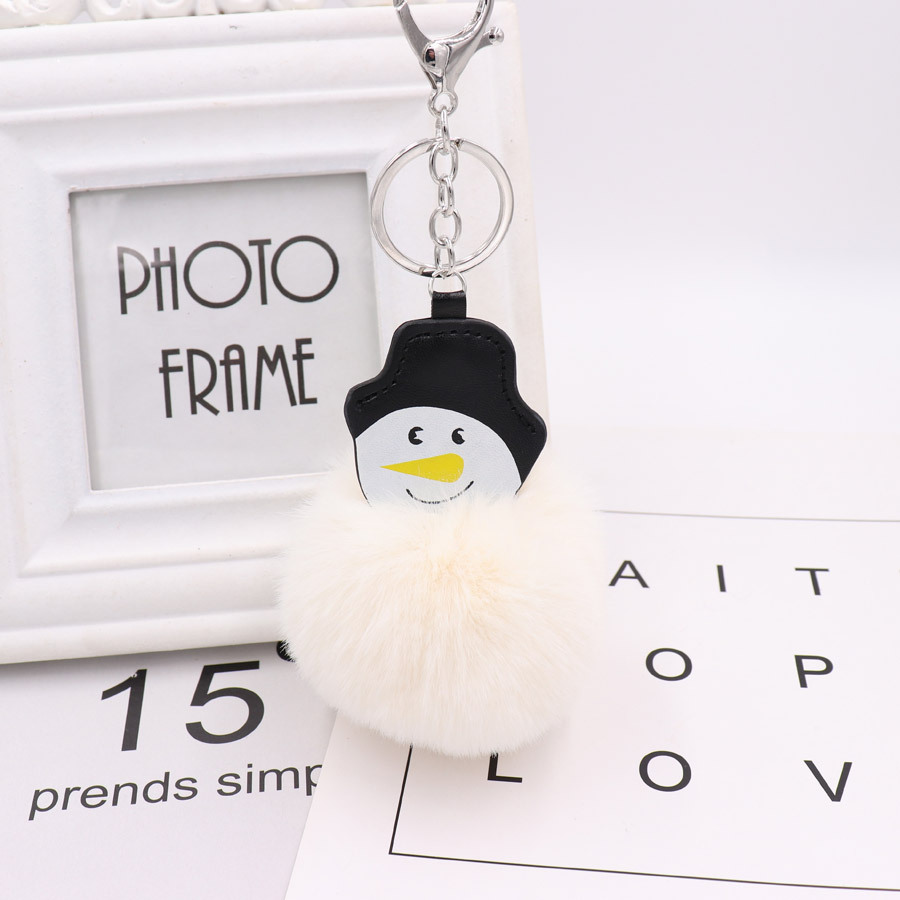 Christmas Snowman Hairball Key Ring Pu Leather Plush Bag Schoolbag Pendant Creative Birthday Gift-6