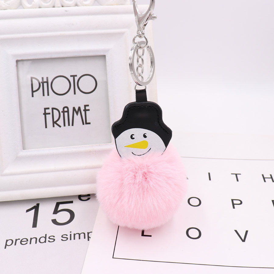 Christmas Snowman Hairball Key Ring Pu Leather Plush Bag Schoolbag Pendant Creative Birthday Gift-7