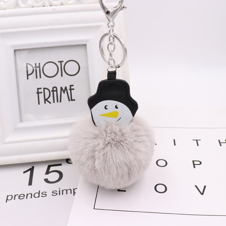 Christmas Snowman Hairball Key Ring Pu Leather Plush Bag Schoolbag Pendant Creative Birthday Gift-9