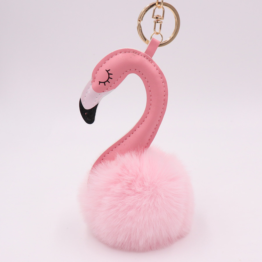 Pu Leather Swan Plush Key Ring Imitation Wool Long Neck Bird Hair Ball Pendant Women's Bag Car Key Ring-1