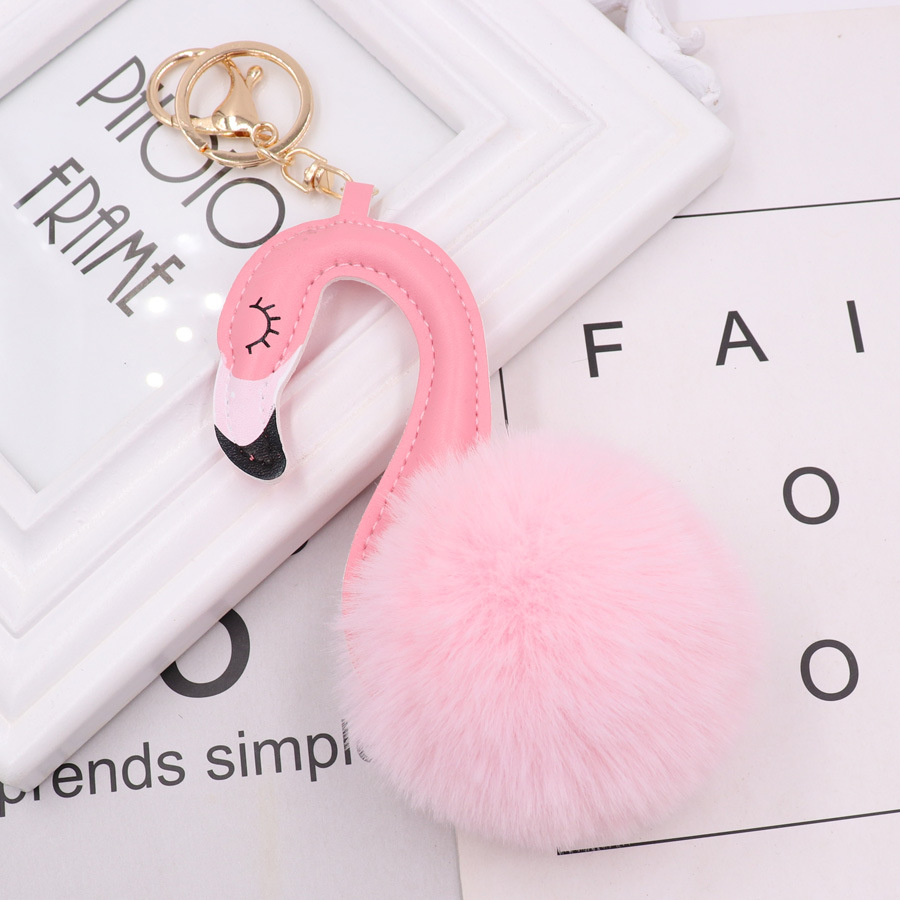 Pu Leather Swan Plush Key Ring Imitation Wool Long Neck Bird Hair Ball Pendant Women's Bag Car Key Ring-2
