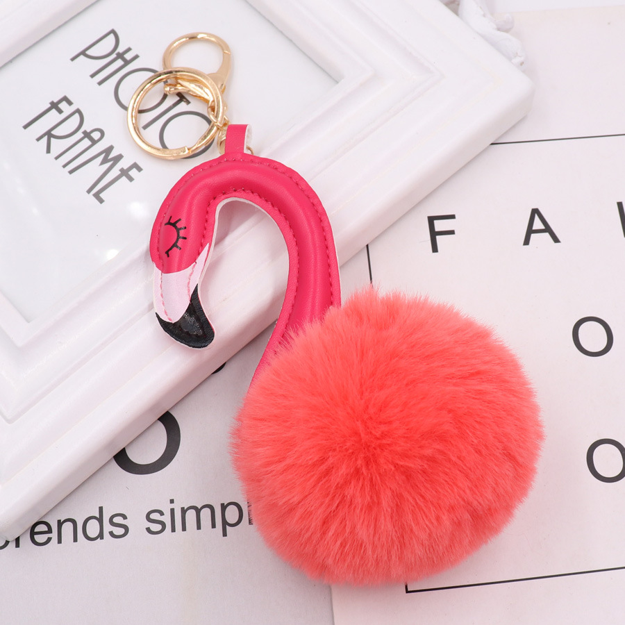 Pu Leather Swan Plush Key Ring Imitation Wool Long Neck Bird Hair Ball Pendant Women's Bag Car Key Ring-3