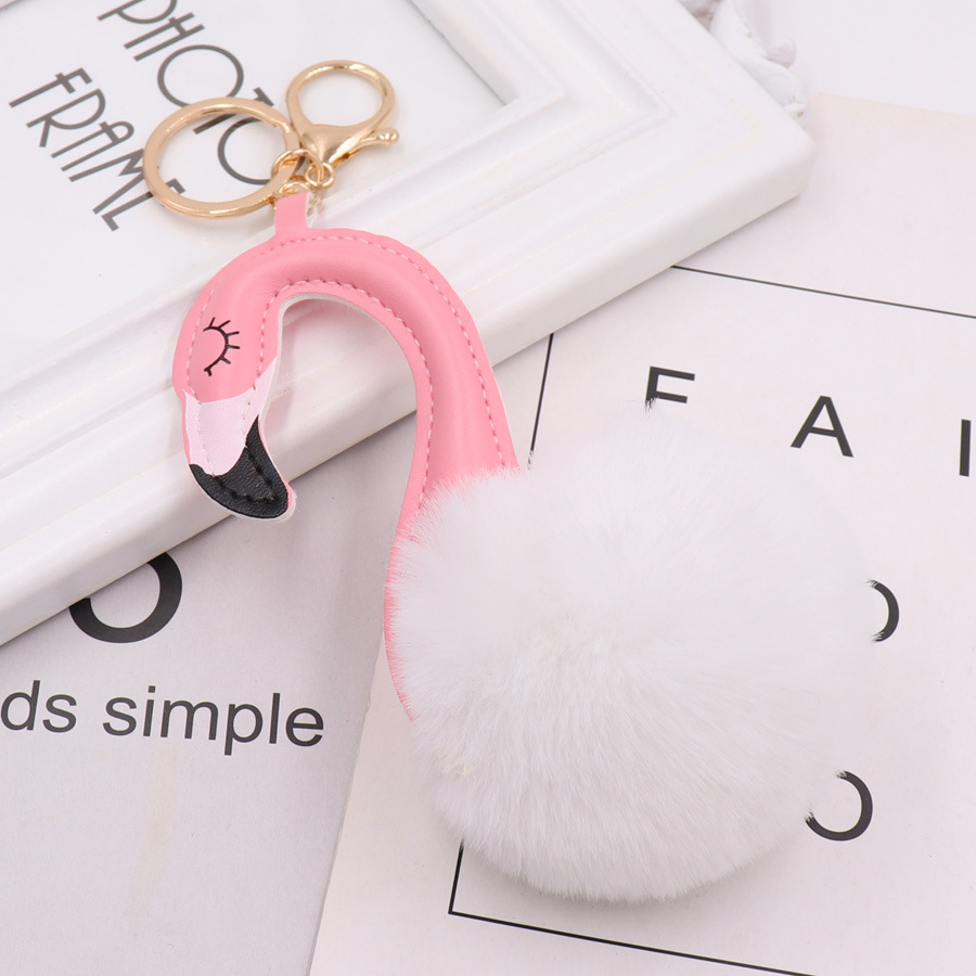 Pu Leather Swan Plush Key Ring Imitation Wool Long Neck Bird Hair Ball Pendant Women's Bag Car Key Ring-4