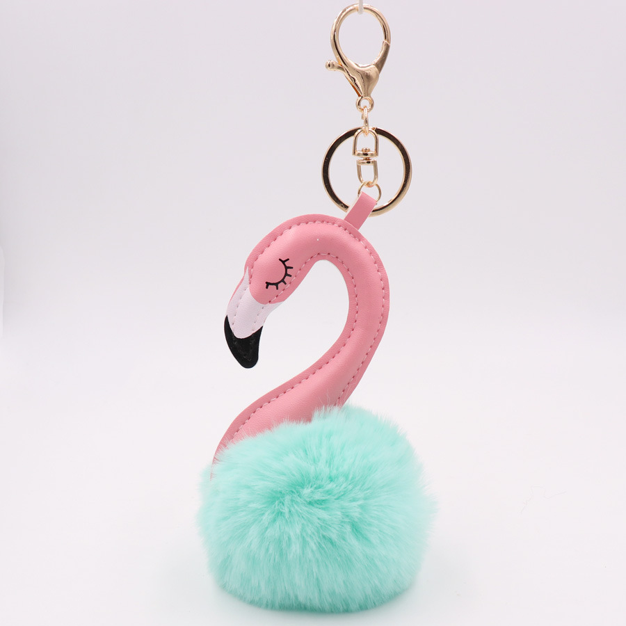 Pu Leather Swan Plush Key Ring Imitation Wool Long Neck Bird Hair Ball Pendant Women's Bag Car Key Ring-5